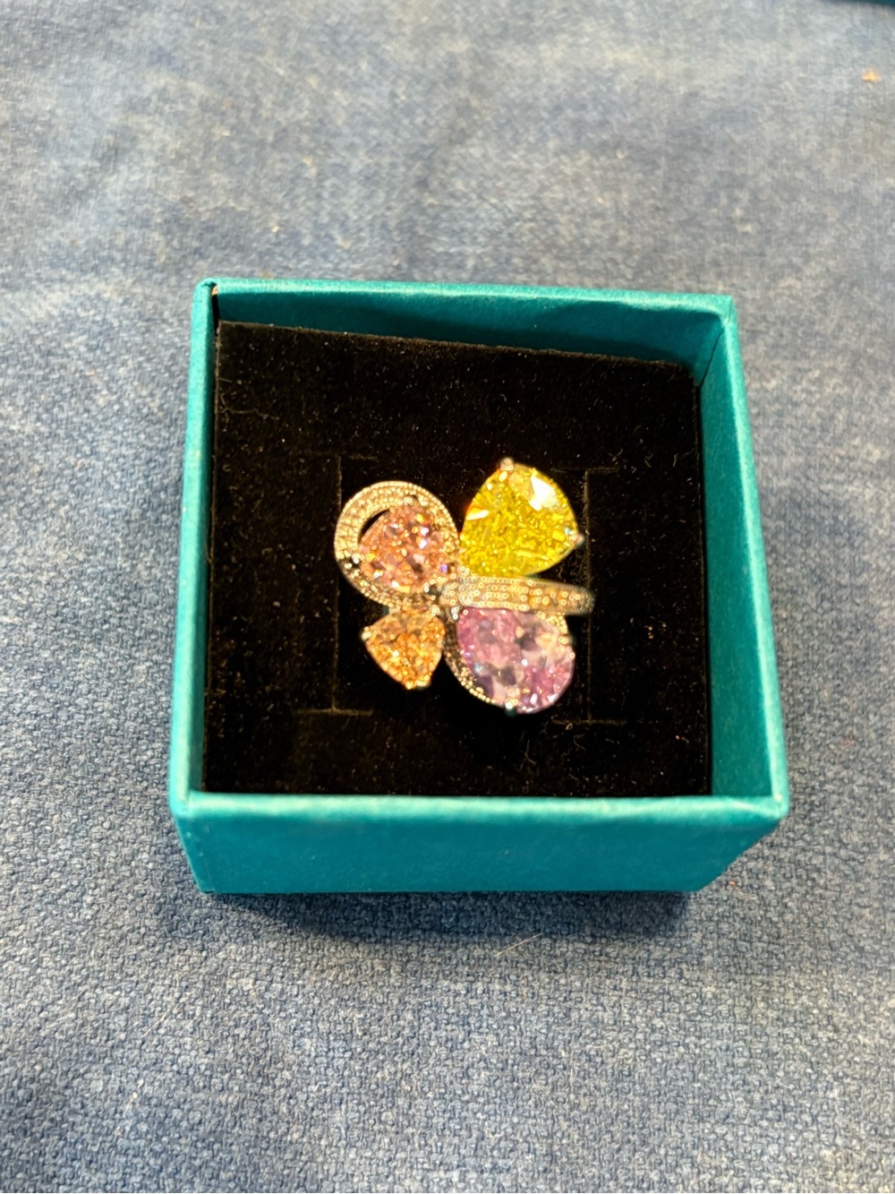 Multicolor Crystal Butterfly Cocktail Ring - Women Jewelry